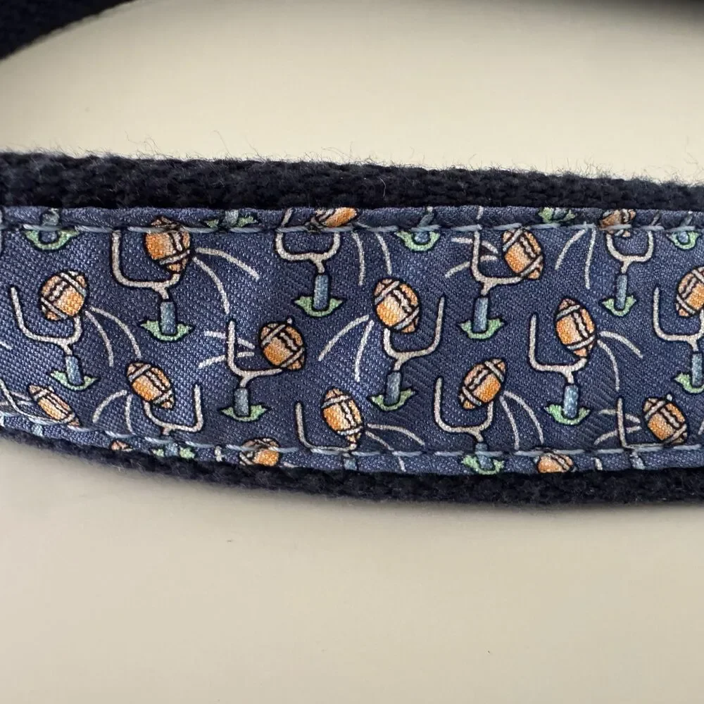 Vineyard Vines Blue Football Print Canvas Leather Belt Size 26 Brass Buckle